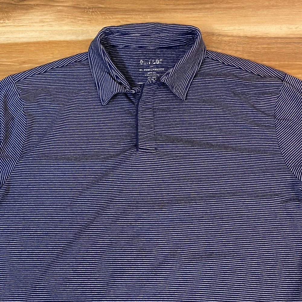 01.ALGO Mens Performance Polo Shirt Large Tall Navy White Stripe Quick Dry